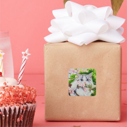 Schattigee kat waterverf sticker (Feest)