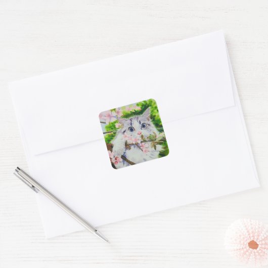 Schattigee kat waterverf sticker (Envelop)