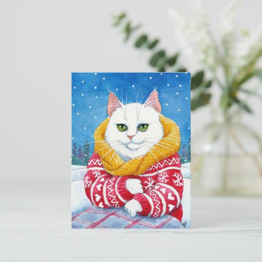 Schattigee kat witte kerst Maine Coon briefkaart (Staand voorkant)