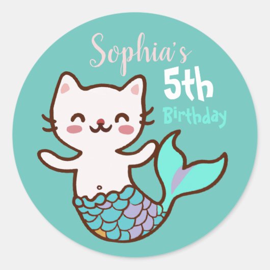 Schattigee kat zeemeermin meowmaid purrmaid meisje ronde sticker (Voorkant)