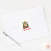 Schattigee kat zegt vrolijk kerstfeest vierkante sticker (Envelop)