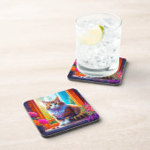 Schattigee kat zitten in stadsvenster AI kunst Bier Onderzetter (Rechterzijde)