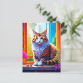 Schattigee kat zitten in stadsvenster AI kunst Briefkaart (Staand voorkant)