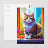 Schattigee kat zitten in stadsvenster AI kunst Briefkaart (Voorkant / Achterkant)