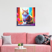 Schattigee kat zitten in stadsvenster AI kunst Canvas Afdruk (Insitu (Woonkamer))
