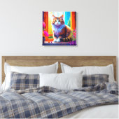 Schattigee kat zitten in stadsvenster AI kunst Canvas Afdruk (Insitu (Slaapkamer))