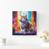 Schattigee kat zitten in stadsvenster AI kunst Vierkante Klok (Huis)