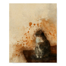 Schattigee kat zittend op een tafel waterverf schi