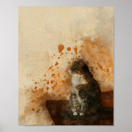 Schattigee kat zittend op een tafel waterverf schi poster