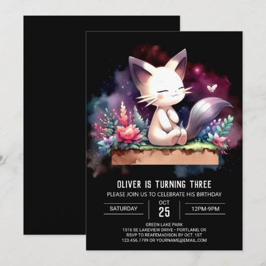 Schattigee katachtige verjaardag kaart (Voorkant / Achterkant)