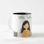 Schattigee katachtigen Crazy Cat Lady met naam Tweekleurige Koffiemok (Voorkant links)