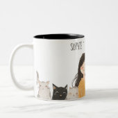 Schattigee katachtigen Crazy Cat Lady met naam Tweekleurige Koffiemok (Links)