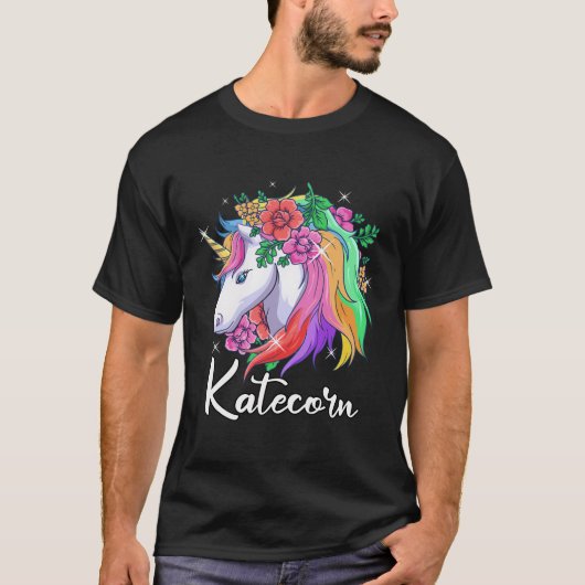 Schattigee Katecorn gepersonaliseerde naam Unicorn T-shirt (Voorkant)