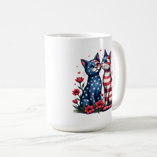 Schattigee katten Amerikaanse vlag en bloemen patr Koffiemok (Voorkant rechts)
