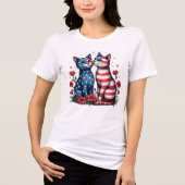 Schattigee katten Amerikaanse vlag en bloemen patr Tri-Blend Shirt (Voorkant)