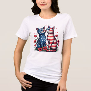 Schattigee katten Amerikaanse vlag en bloemen patr Tri-Blend Shirt