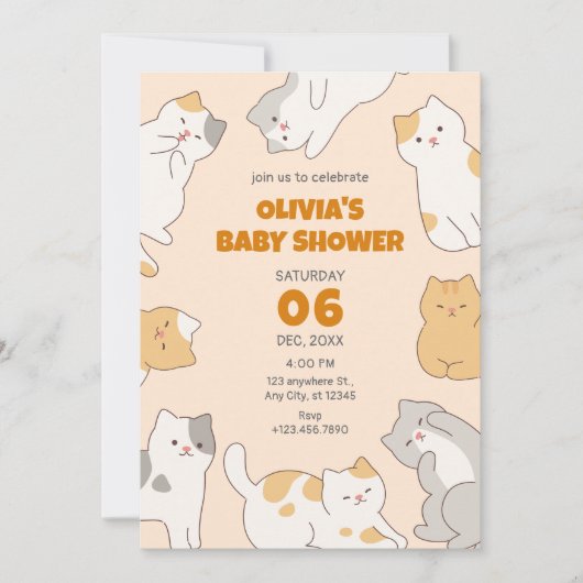 Schattigee katten baby shower kaart (Voorkant)