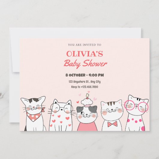 Schattigee katten baby shower kaart (Voorkant)