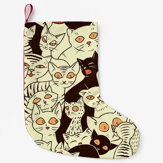 Schattigee katten behangpatroon kleine kerstsok (Voorkant)