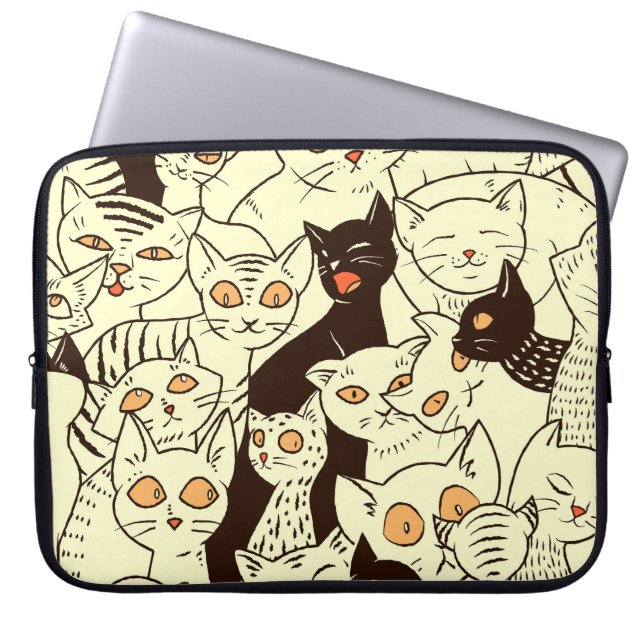 Schattigee katten  behangpatroon laptop sleeve (Voorkant)