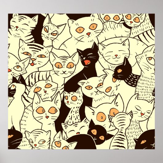 Schattigee katten  behangpatroon poster (Voorkant)