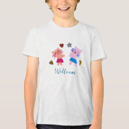 Schattigee Katten Blauwe Verjaardag Naam Tri-Blend Shirt