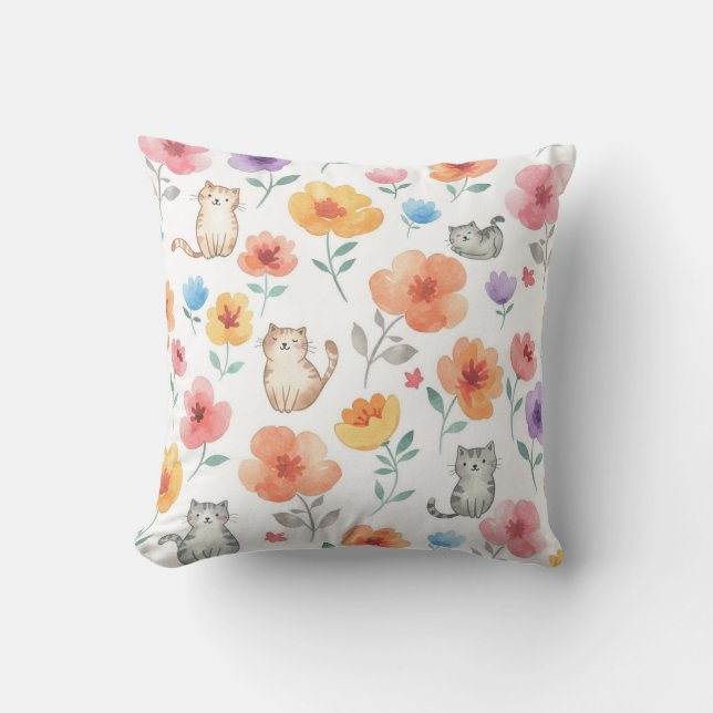 Schattigee Katten Bloemen Kussen (Voorkant)