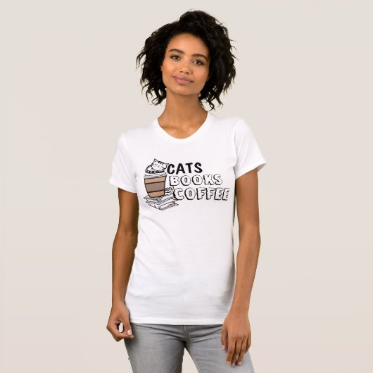 Schattigee Katten Boeken & Koffie Shirt, Funny Cat T-shirt (Voorkant volledig)