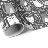 Schattigee Katten Botanische Bloemen Patroon Grijs Cadeaupapier (Rol Hoek)