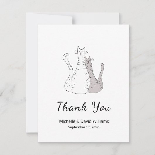 Schattigee Katten Cartoon Tekening Bruiloft Bedankkaart (Voorkant)