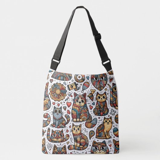 Schattigee Katten Doodle Cross Body Bag Crossbody Tas (Voorkant)