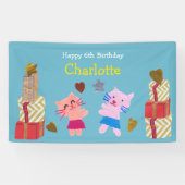 Schattigee katten en Cadeaus Blue Kids Verjaardags Spandoek (Horizontaal)