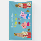 Schattigee katten en Cadeaus Blue Kids Verjaardags Spandoek (Verticaal)