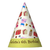 Schattigee katten en Cadeaus Geel Groene Kinderen Feesthoedjes (Voorkant)