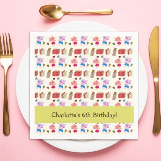 Schattigee katten en Cadeaus | Gele Kids Verjaarda Servet