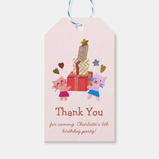 Schattigee katten en cadeaus | Roze Verjaardagsfee Cadeaulabel (Voorkant)