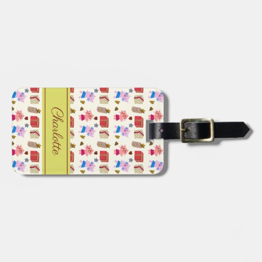 Schattigee katten en geschenkpatroon | gele naam bagagelabel (Voorkant horizontaal)