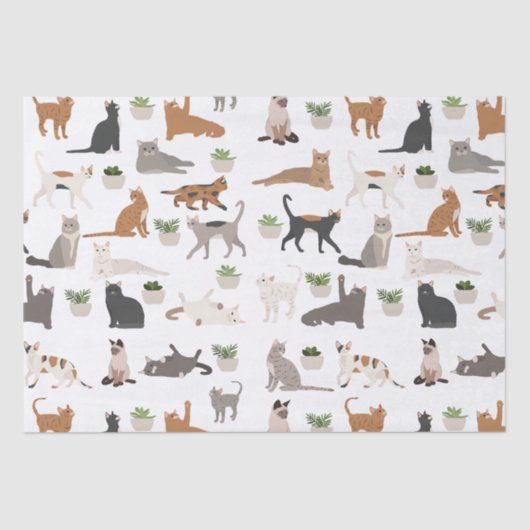 Schattigee katten en huis Planten Decoupage Tissuepapier (Voorkant)