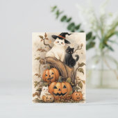 Schattigee katten en Kittens op Halloween pompoene Briefkaart (Staand voorkant)