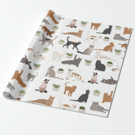 Schattigee katten en Planten Cadeaupapier