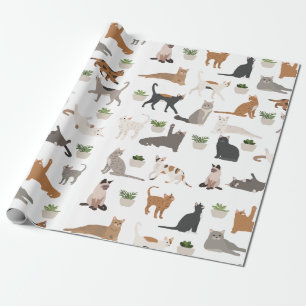Schattigee katten en Planten Cadeaupapier