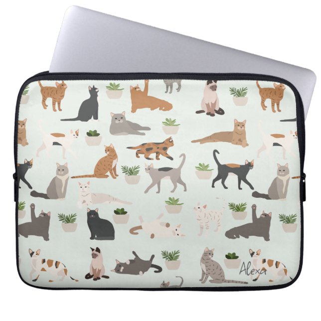 Schattigee katten en Planten Laptop Sleeve (Voorkant)