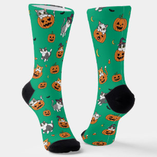 Schattigee katten en pompoenen Halloween Sokken