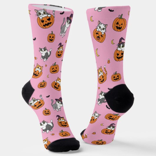 Schattigee katten en pompoenen Halloween Sokken (Gebogen)