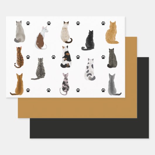Schattigee katten en poten cadeauverpakking met bi inpakpapier vel (Set)