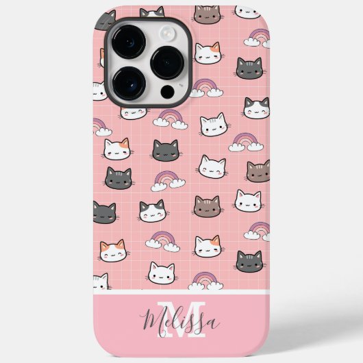 Schattigee katten en regenboogmonogram Case-Mate iPhone case (Achterkant)