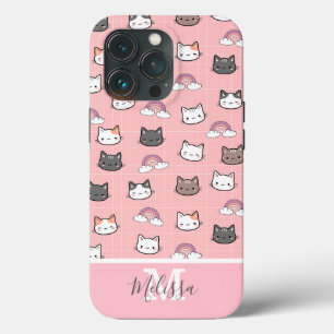 Schattigee katten en regenboogmonogram Case-Mate iPhone case
