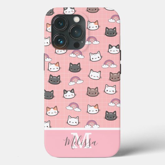 Schattigee katten en regenboogmonogram Case-Mate iPhone case (Achterkant)