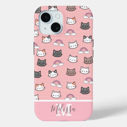 Schattigee katten en regenboogmonogram Case-Mate iPhone case (Achterkant)