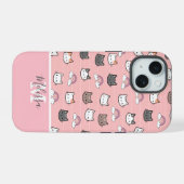 Schattigee katten en regenboogmonogram iPhone 15 case (Achterkant horizontaal)
